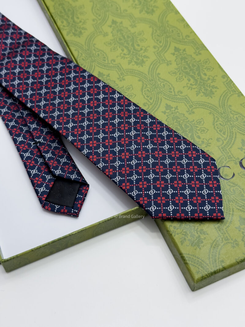 Gucci Navy Red DIAMONDS and GG SILK TIE