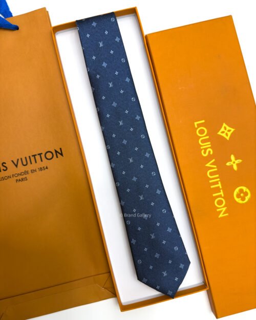 Louis Vuitton Stone Blue LV CLASSIC PATTERN SILK TIE