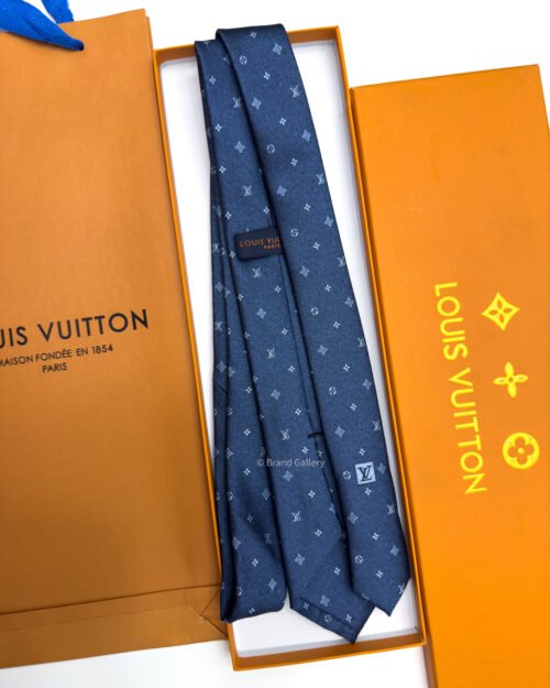 Louis Vuitton Stone Blue LV CLASSIC PATTERN SILK TIE