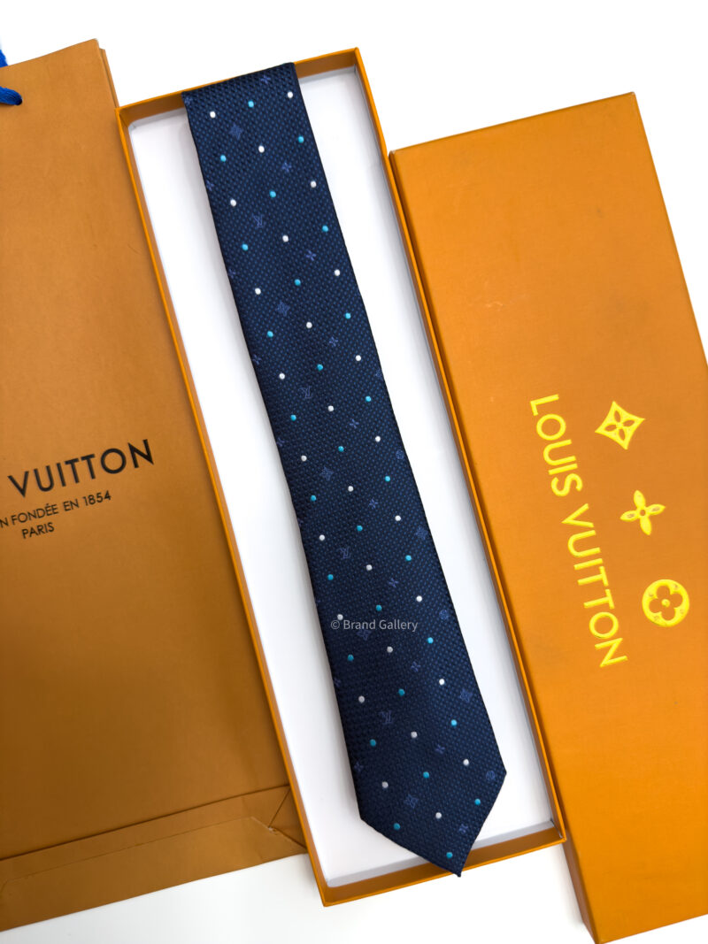 Louis Vuitton Navy MONOGRAM DOTS SILK TIE