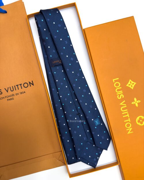 Louis Vuitton Navy MONOGRAM DOTS SILK TIE