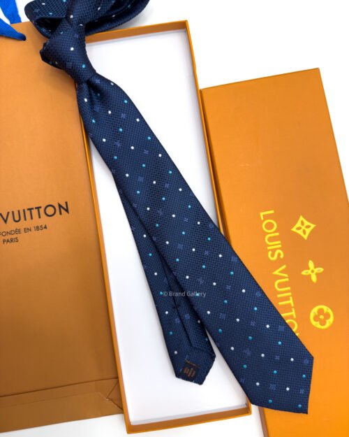 Louis Vuitton Navy MONOGRAM DOTS SILK TIE