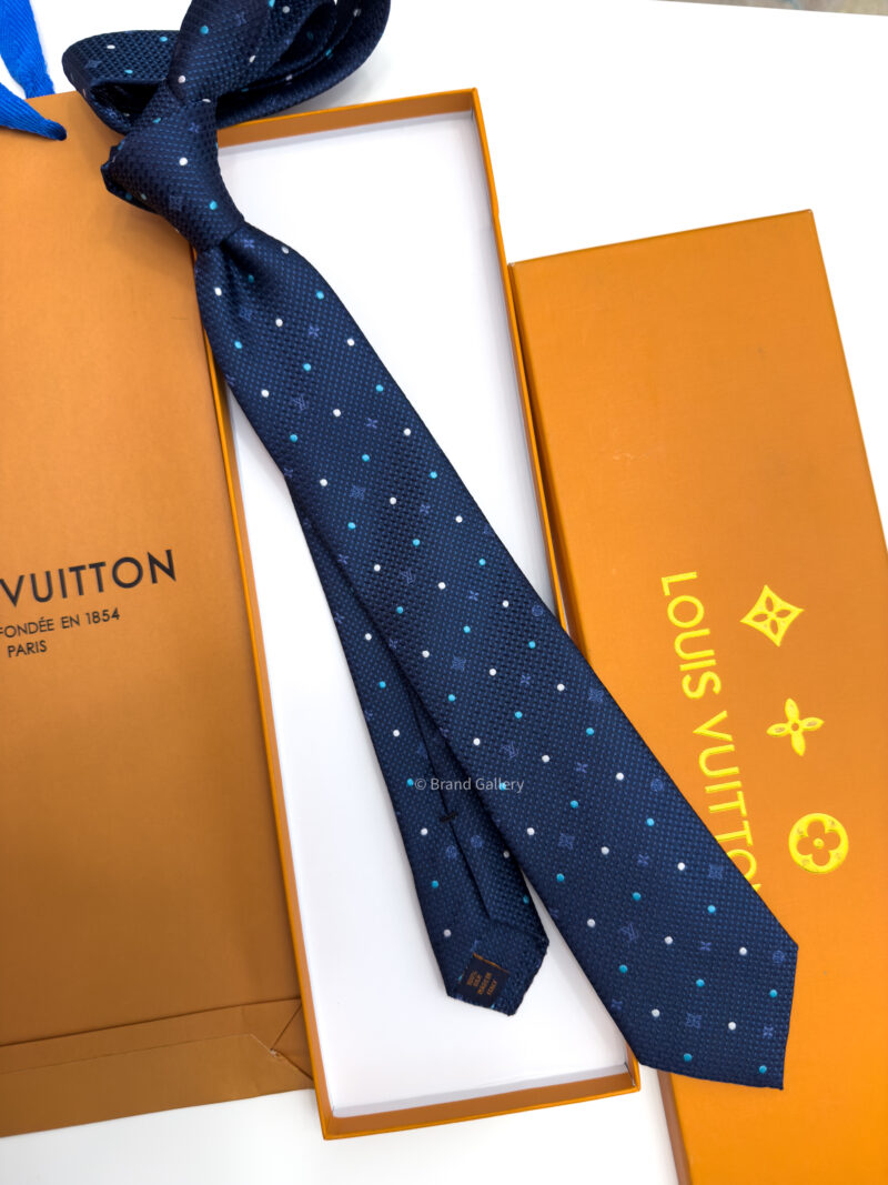 Louis Vuitton Navy MONOGRAM DOTS SILK TIE