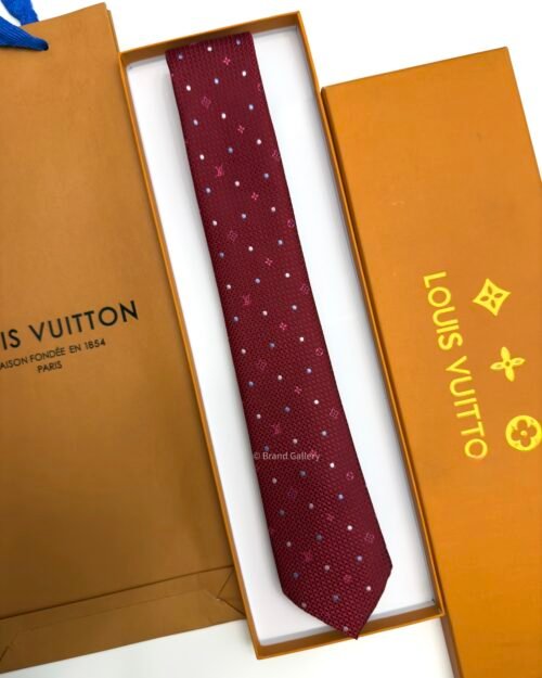 Louis Vuitton Dark Red MONOGRAM DOTS SILK TIE