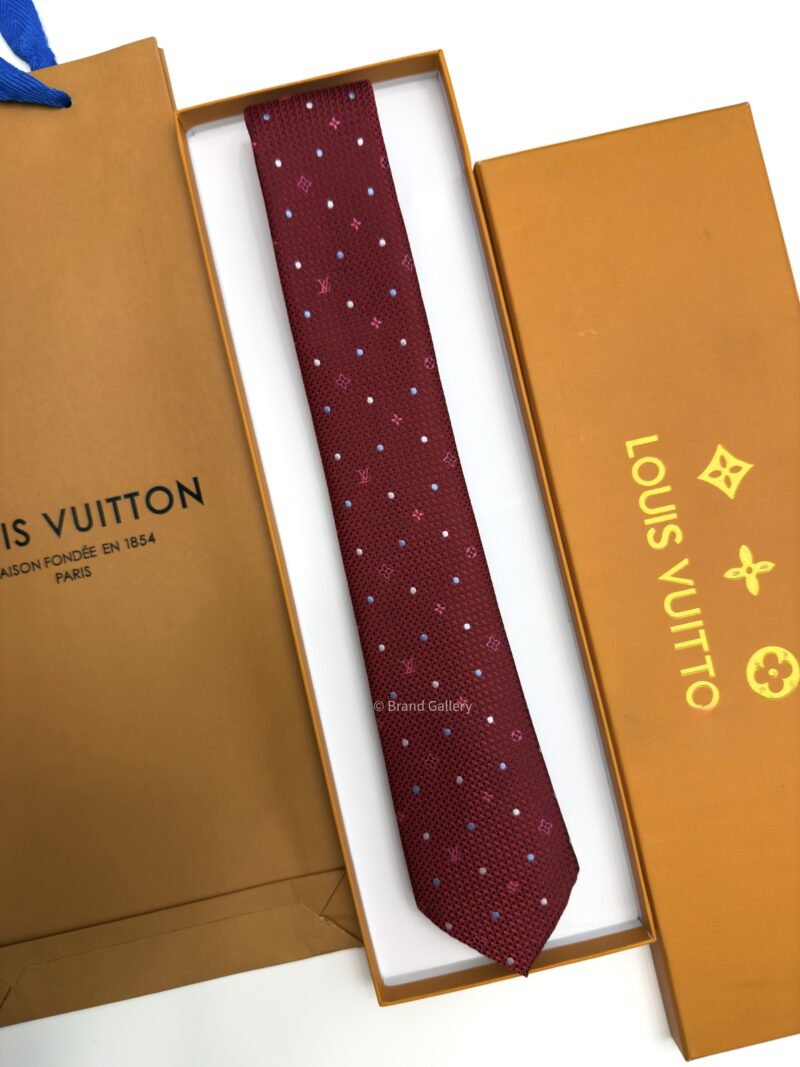 Louis Vuitton Dark Red MONOGRAM DOTS SILK TIE