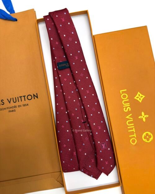 Louis Vuitton Dark Red MONOGRAM DOTS SILK TIE