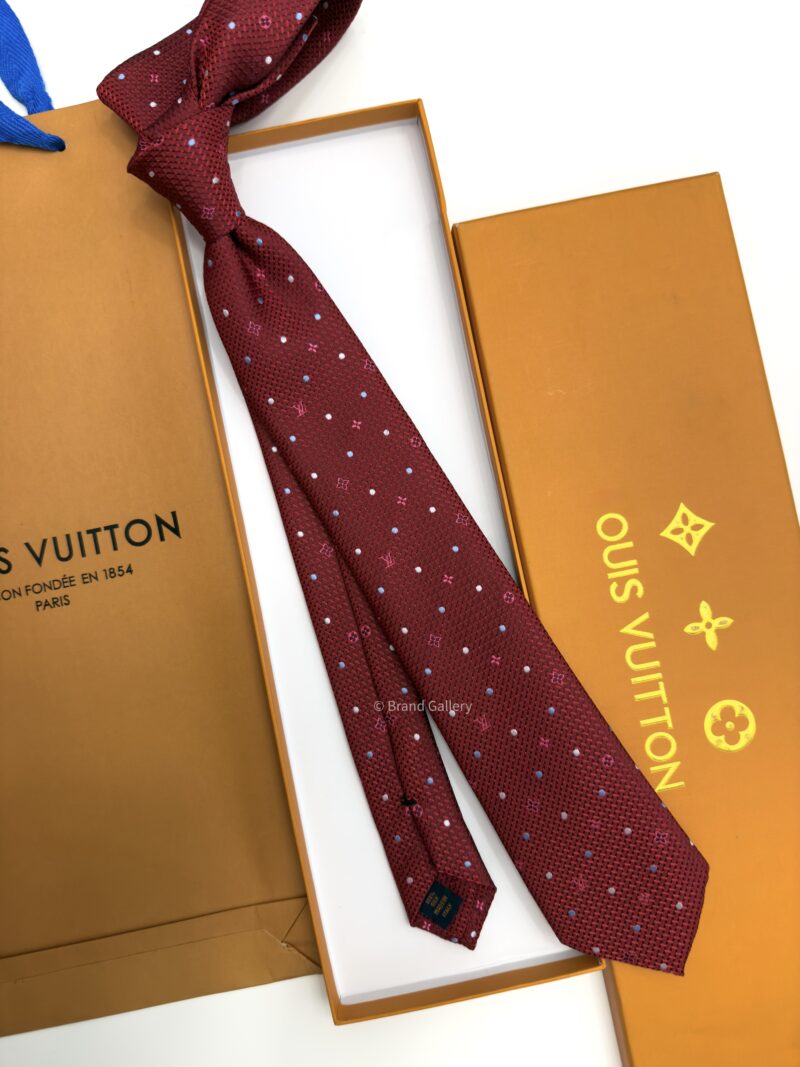 Louis Vuitton Dark Red MONOGRAM DOTS SILK TIE