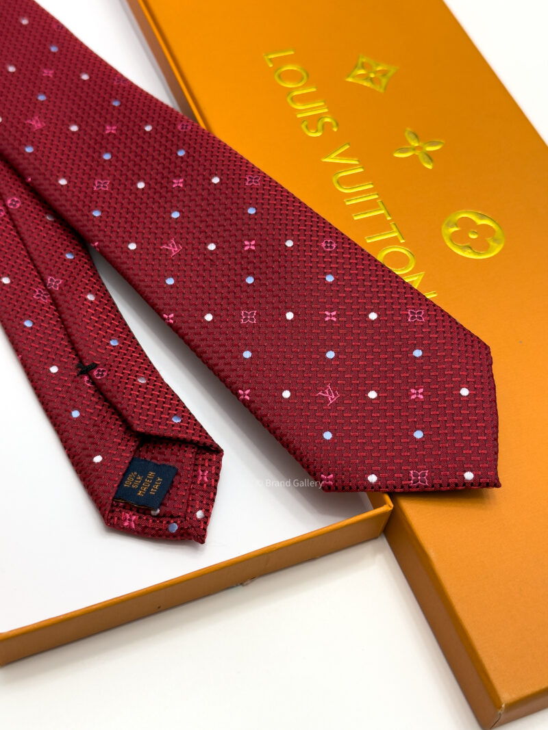 Louis Vuitton Dark Red MONOGRAM DOTS SILK TIE