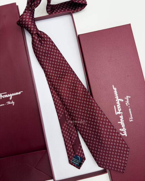 Ferragamo Salvatore Royal Maroon SMALL GANCINI PATTERN SILK TIE