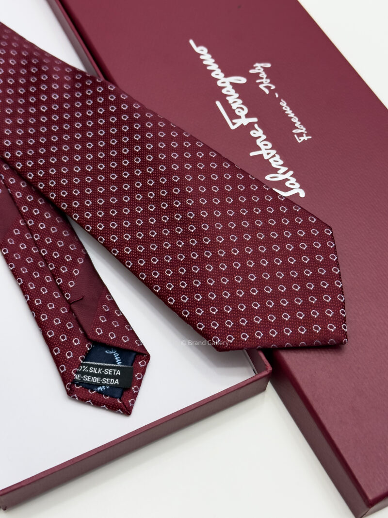 Ferragamo Salvatore Royal Maroon SMALL GANCINI PATTERN SILK TIE