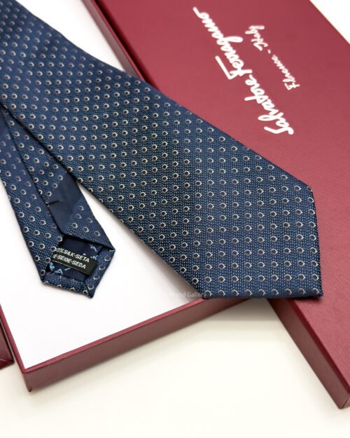 Ferragamo Salvatore Marine Blue SMALL GANCINI PATTERN SILK TIE