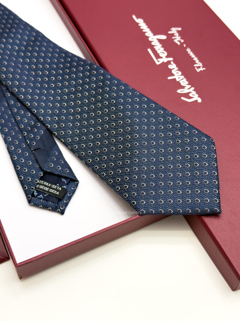 Ferragamo Salvatore Marine Blue SMALL GANCINI PATTERN SILK TIE