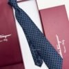 Ferragamo Salvatore Navy Blue BIG GANCINI ROWS SILK TIE