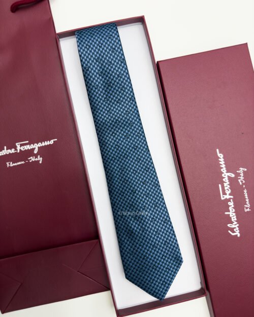 Ferragamo Salvatore Sky Blue SHADOW GANCINI PATTERN SILK TIE