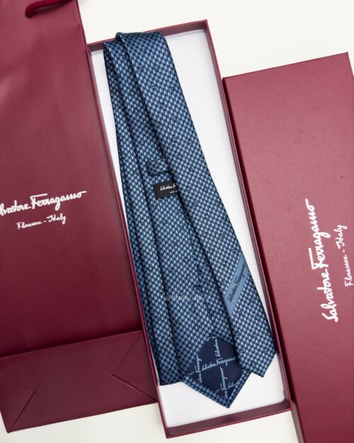 Ferragamo Salvatore Sky Blue SHADOW GANCINI PATTERN SILK TIE
