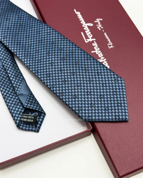 Ferragamo Salvatore Sky Blue SHADOW GANCINI PATTERN SILK TIE