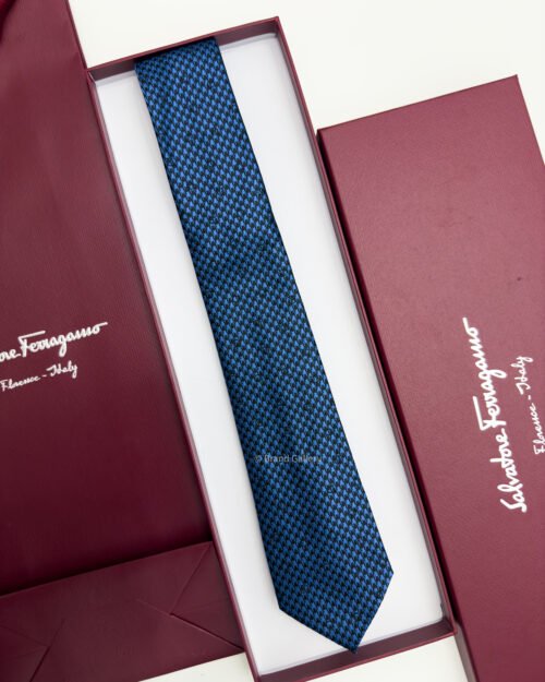 Ferragamo Salvatore Dark Blue SHADOW GANCINI PATTERN SILK TIE