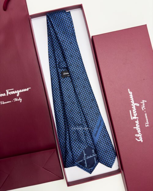 Ferragamo Salvatore Dark Blue SHADOW GANCINI PATTERN SILK TIE