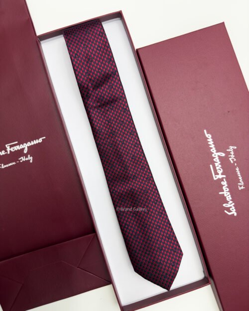 Ferragamo Salvatore Dark Red SHADOW GANCINI PATTERN SILK TIE