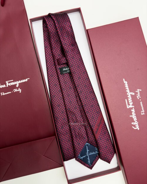 Ferragamo Salvatore Dark Red SHADOW GANCINI PATTERN SILK TIE