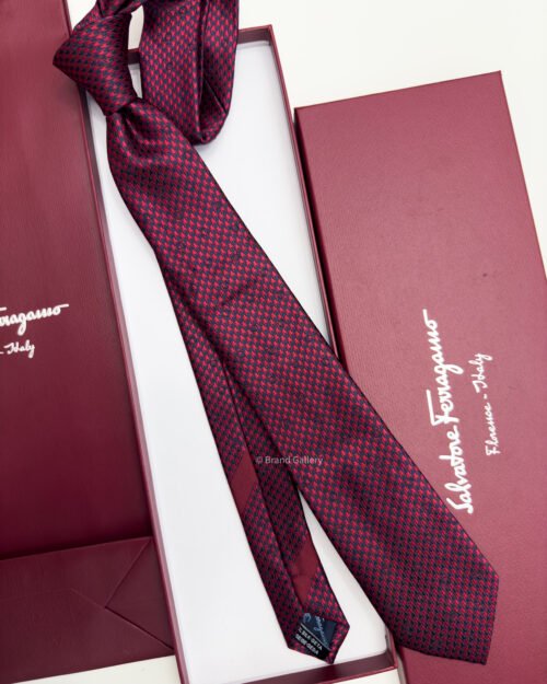 Ferragamo Salvatore Dark Red SHADOW GANCINI PATTERN SILK TIE