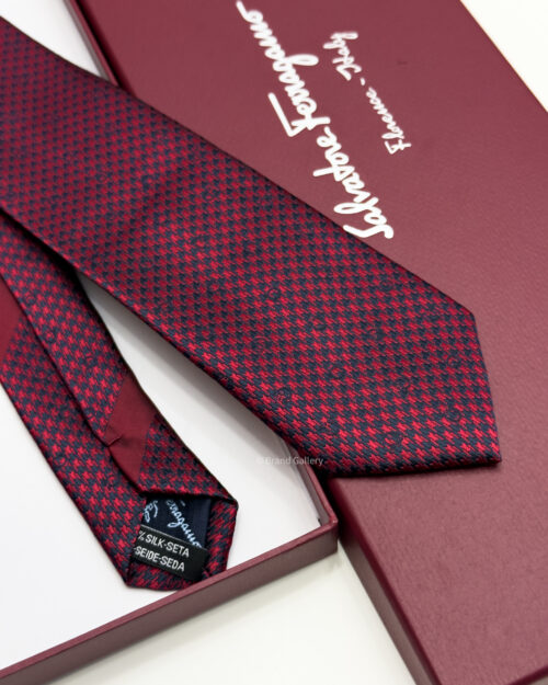 Ferragamo Salvatore Dark Red SHADOW GANCINI PATTERN SILK TIE