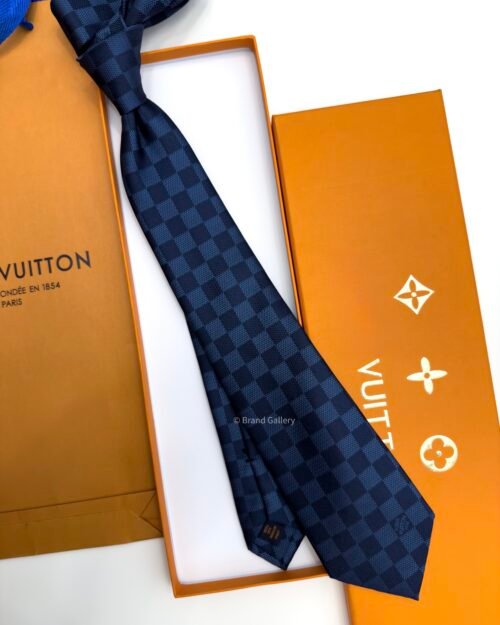 Louis Vuitton Navy DAMIER SILK TIE