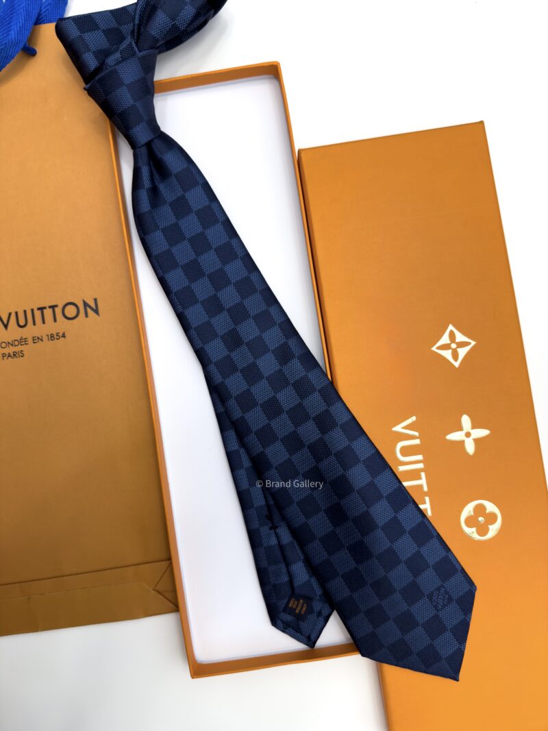 Louis Vuitton Navy DAMIER SILK TIE