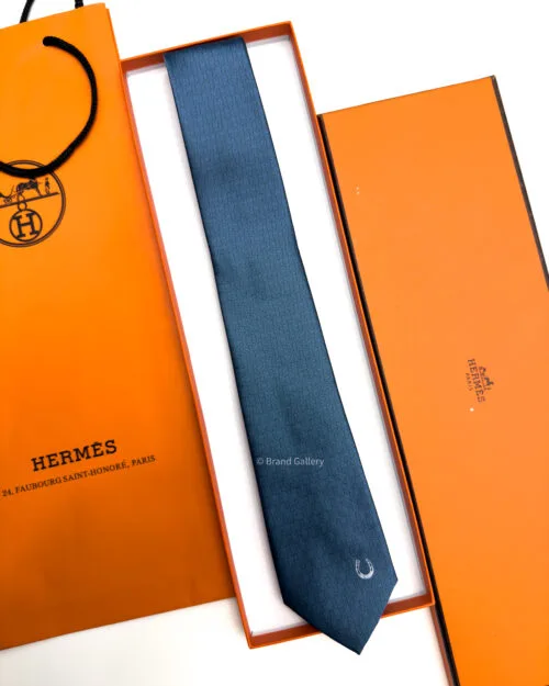 Hermes Marine PLAIN HORSESHOE SILK TIE
