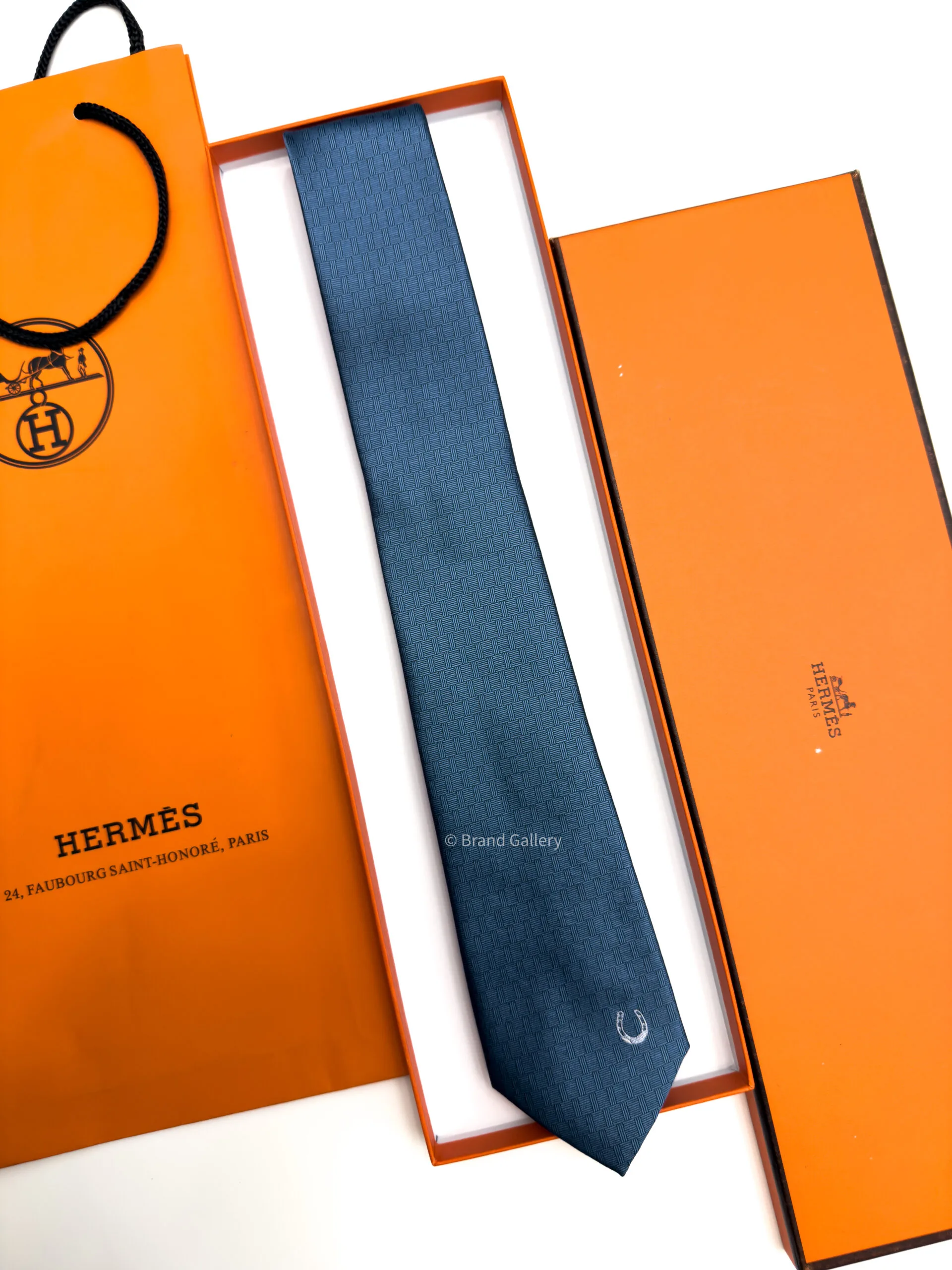 Hermes Marine PLAIN HORSESHOE SILK TIE