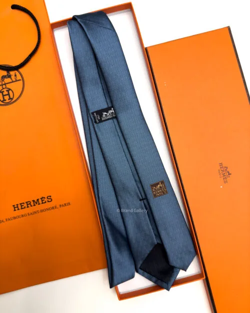 Hermes Marine PLAIN HORSESHOE SILK TIE