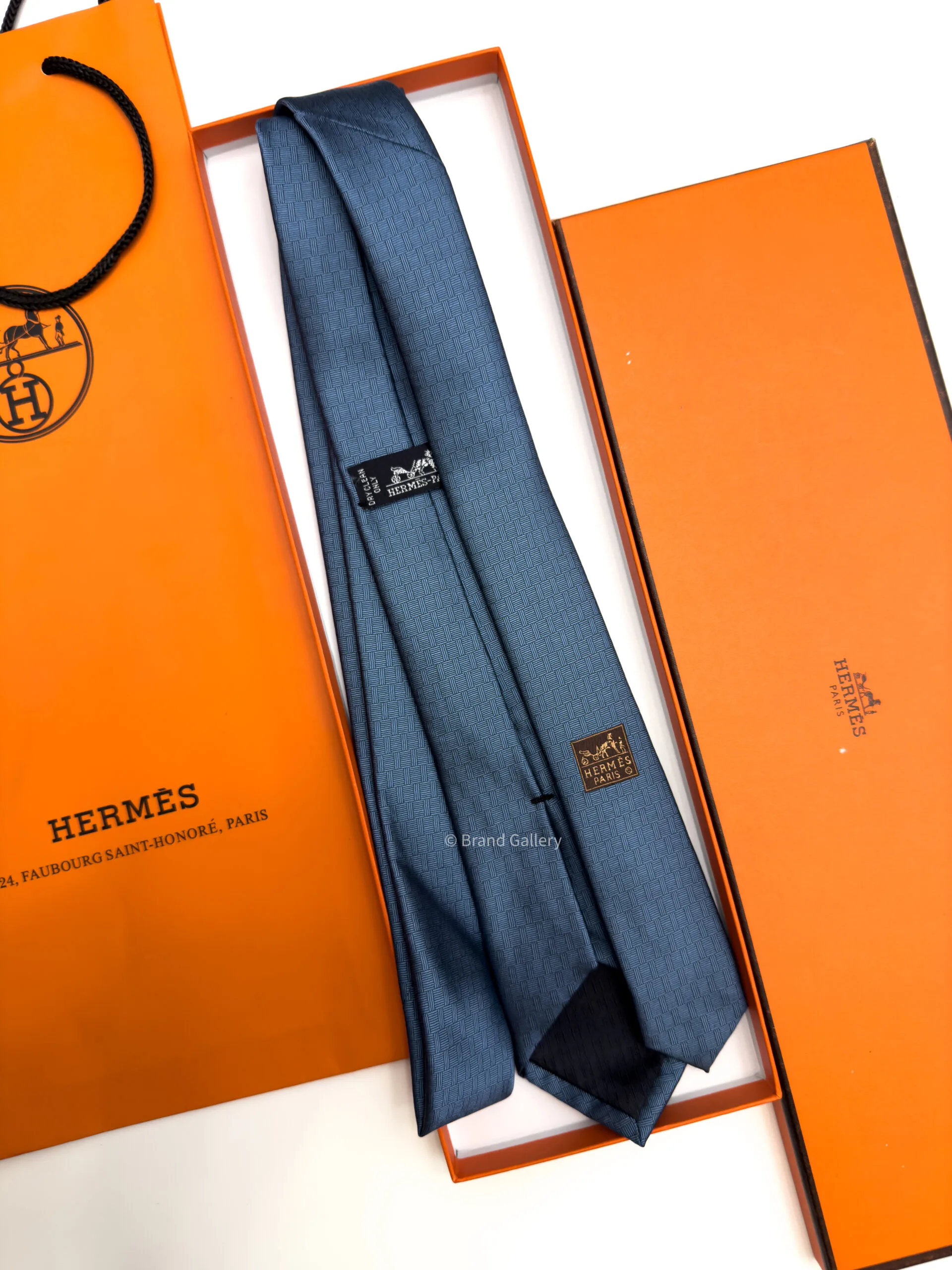Hermes Marine PLAIN HORSESHOE SILK TIE