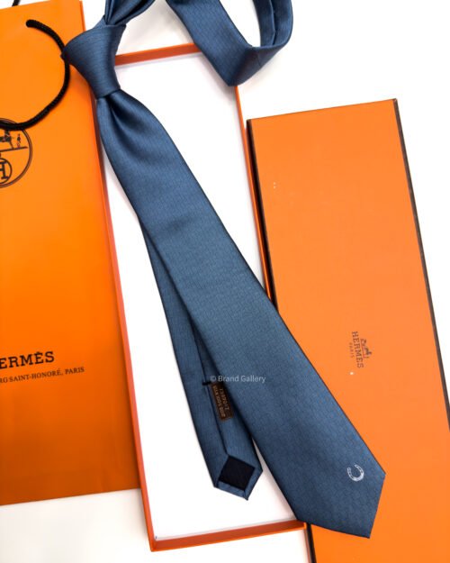 Hermes Marine PLAIN HORSESHOE SILK TIE