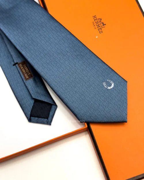 Hermes Marine PLAIN HORSESHOE SILK TIE