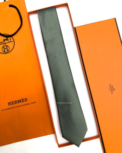 Hermes Thyme Green H DOTS PATTERN SILK TIE
