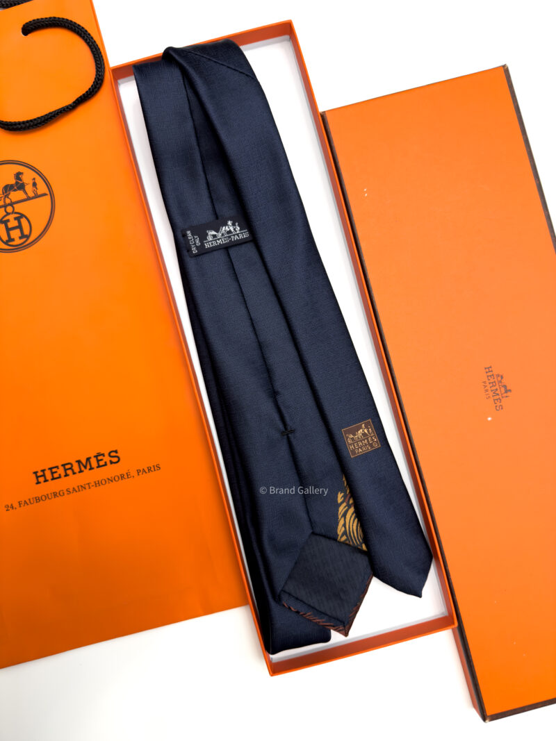 Hermes Navy LION ROAR SILK TIE