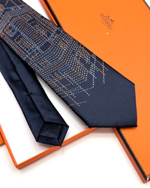 Hermes Navy SADDLE NEEDLE SILK TIE