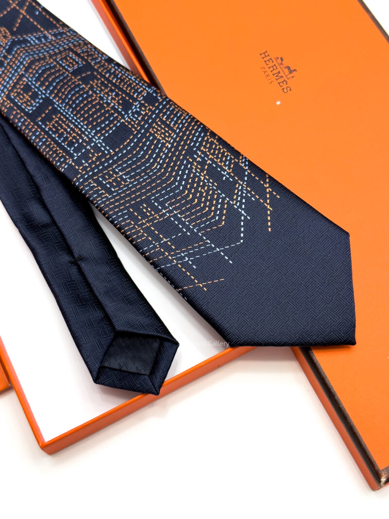 Hermes Navy SADDLE NEEDLE SILK TIE