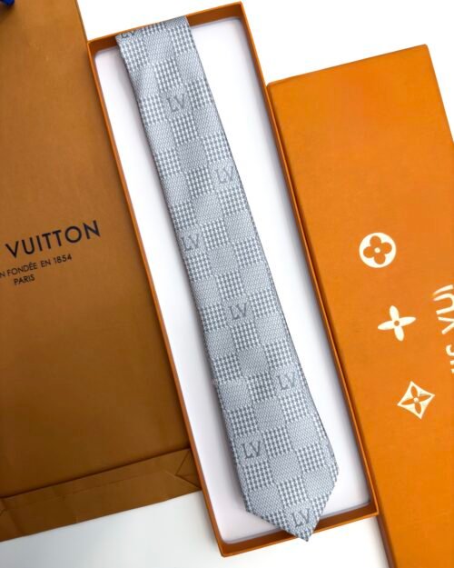 Louis Vuitton Gris Clair PIED DE POULE SILK TIE