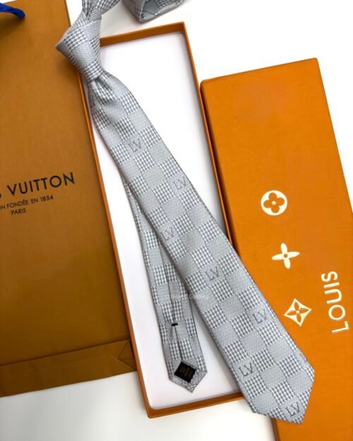 Louis Vuitton Gris Clair PIED DE POULE SILK TIE