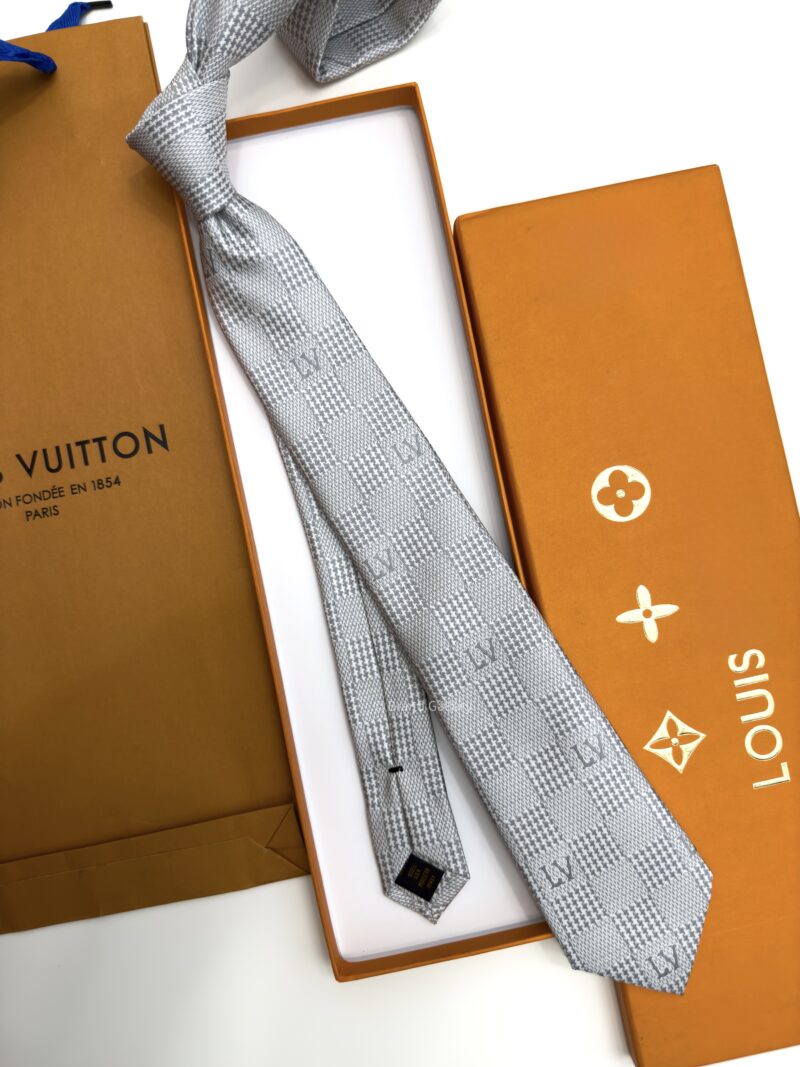 Louis Vuitton Gris Clair PIED DE POULE SILK TIE