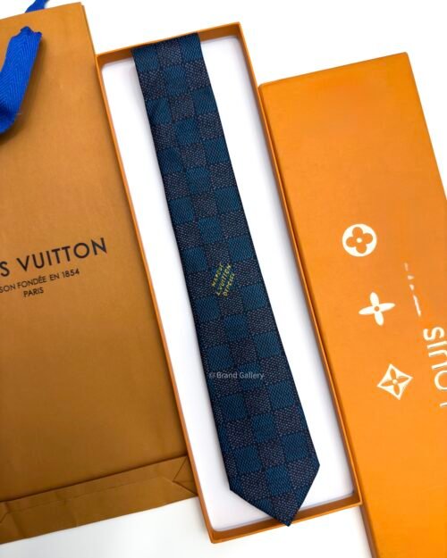 Louis Vuitton Denim Blue DAMIER HERITAGE SILK TIE