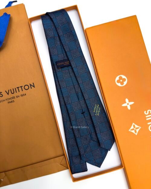 Louis Vuitton Denim Blue DAMIER HERITAGE SILK TIE