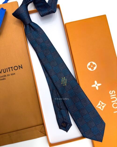 Louis Vuitton Denim Blue DAMIER HERITAGE SILK TIE
