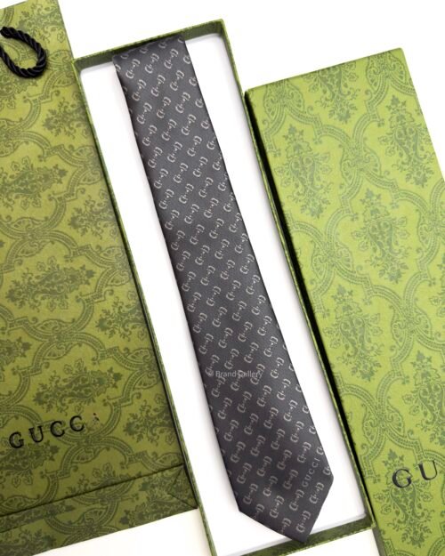 Gucci Anthracite Grey Signature HORSEBIT PATTERN SILK TIE