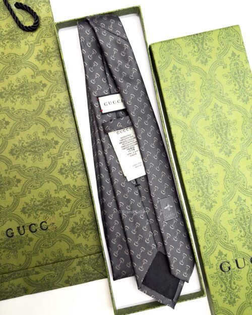 Gucci Anthracite Grey Signature HORSEBIT PATTERN SILK TIE