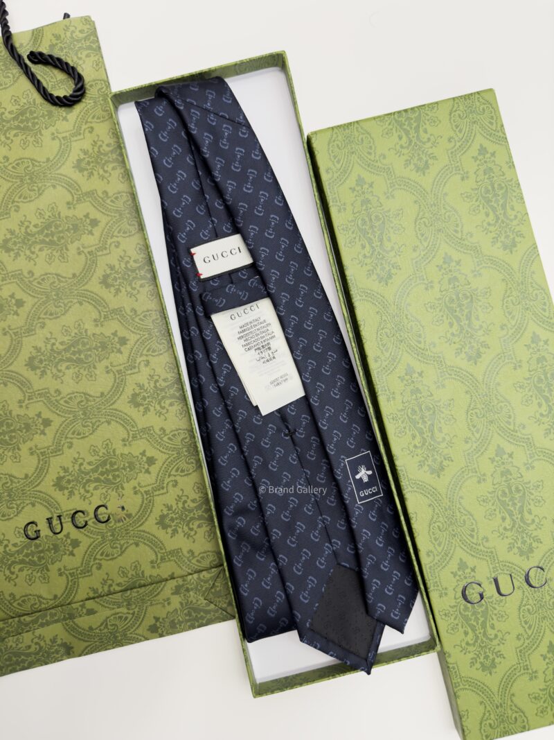 Gucci Navy Blue Signature HORSEBIT PATTERN SILK TIE