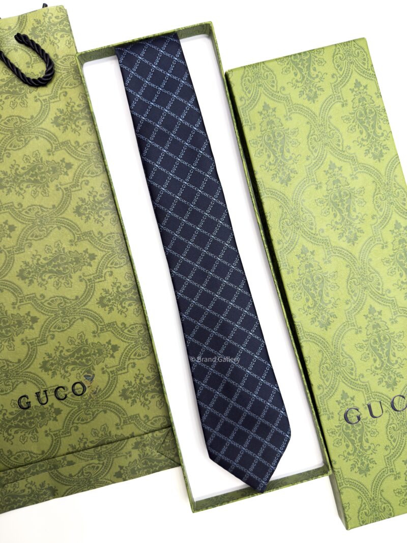 Gucci Navy Blue GUCCI LOGO SILK TIE