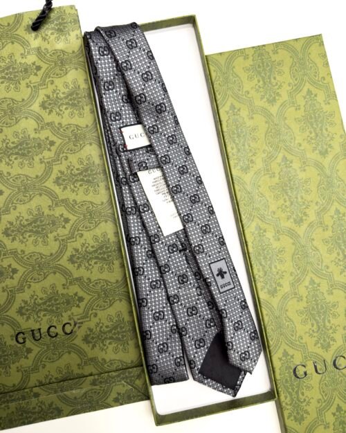 Gucci Grey with Black INTERLOCKING GG SILK TIE