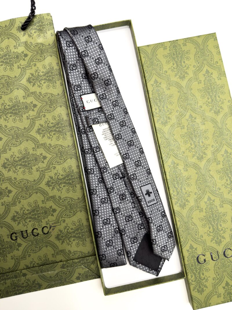 Gucci Grey with Black INTERLOCKING GG SILK TIE